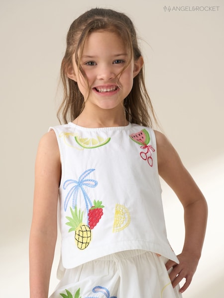Angel & Rocket White Emmie Embroidered Shell 100% Cotton Top (F89032) | £20 - £24