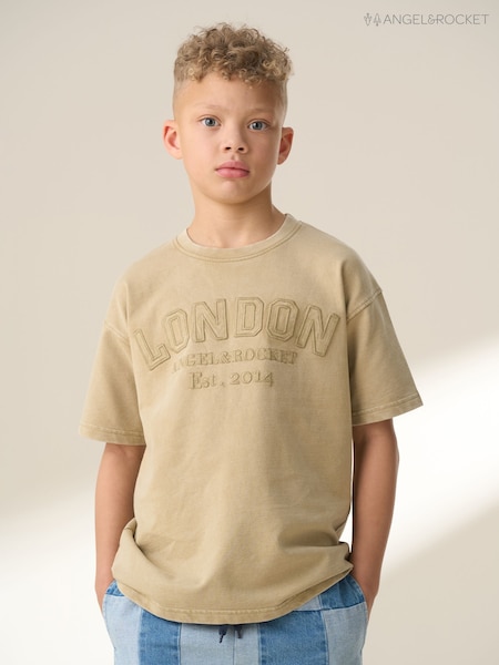 Angel & Rocket Natural Chester Embroidered Washed 100% Cotton T-Shirt (F89038) | £14 - £18