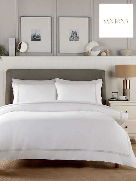 Vantona White Silver Beretta Double Stitch Quilt Cover Set (F89078) | £30 - £50