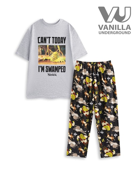 Vanilla Underground Black Mens Shrek Multicoloured Short Sleeve Long Leg 100% Cotton Pyjamas Set (F89086) | £28