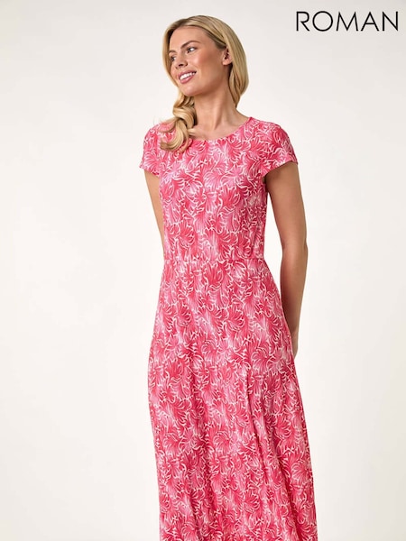 Roman Pink Petite Abstract Print Crinkle Midi Dress (F89118) | £45