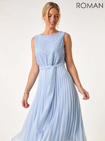 Roman Blue Petite Lace Pleat Midi Dress (F89125) | £70