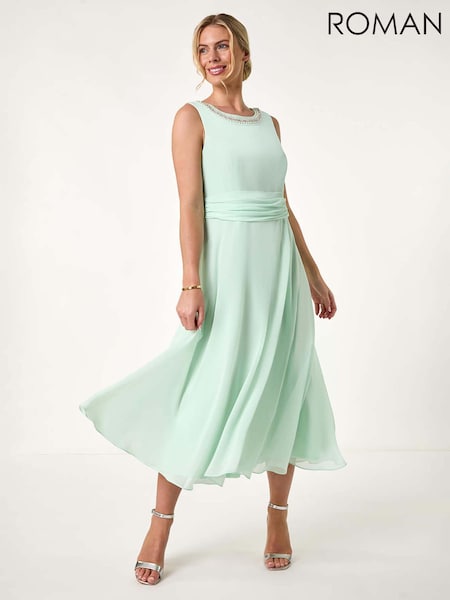 Roman Green Petite Trim Detail Ruched Midi Dress (F89138) | £68