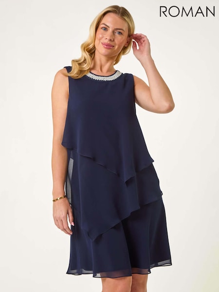 Roman Blue Petite Trim Layer Shift Dress (F89142) | £65
