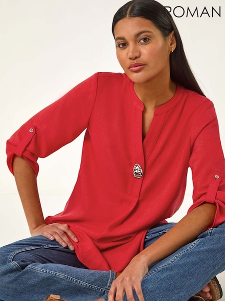 Roman Red Button Detail Longline Tunic Top (F89168) | £40