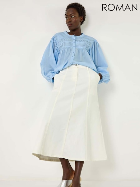 Roman White Denim Panelled Midi Skirt (F89177) | £40