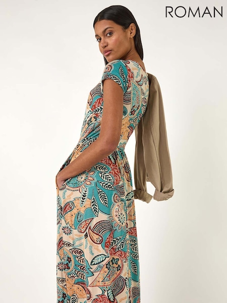 Roman Blue Paisley Print Short Sleeve Midi Dress (F89182) | £45
