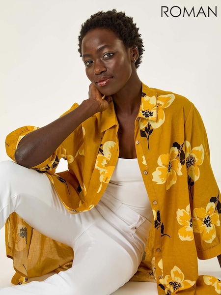 Roman Yellow Longline Floral Print Blouse (F89192) | £45
