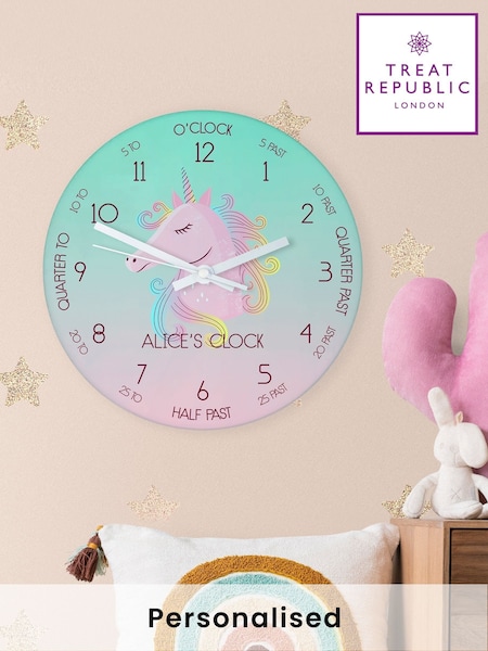 Treat Republic Personalised Small Kids Unicorn Glass Clock (F89231) | £25