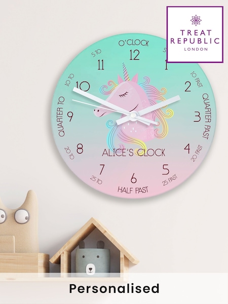 Treat Republic Personalised Large Kids Unicorn Glass Clock (F89234) | £30