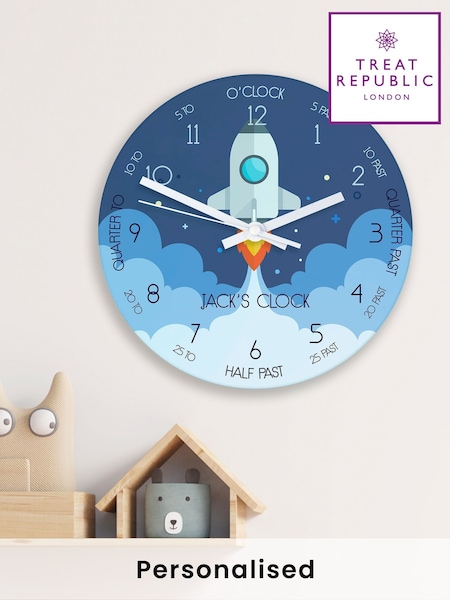 Treat Republic Personalised Small Kids Space Shuttle Glass Clock (F89236) | £25