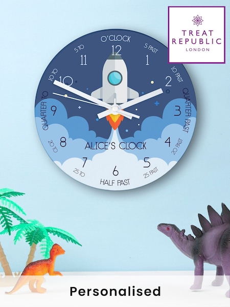 Treat Republic Personalised Large Kids Space Shuttle Glass Clock (F89237) | £30