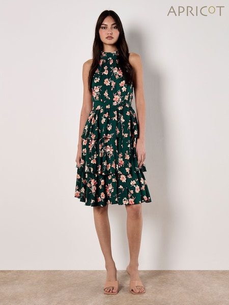 Apricot Green Rock Cress Floral High Neck Dress (F89263) | £40