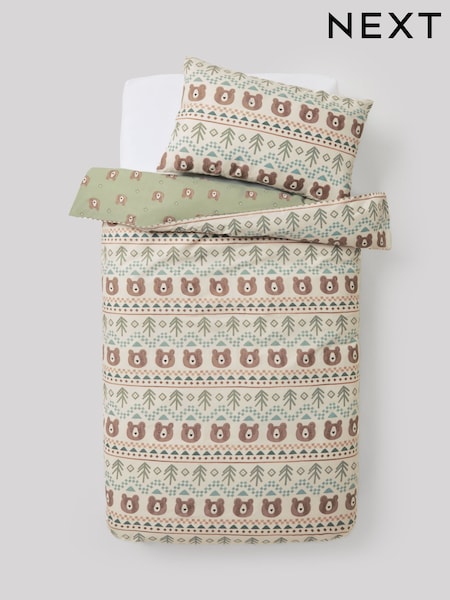 Sage Green Fairisle Bear Duvet Cover and Pillowcase Set (F89269) | £18 - £28