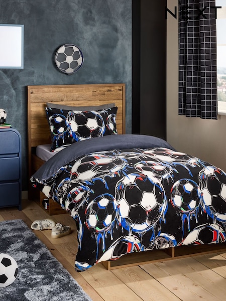 Black Football Cosy Fleece Duvet Cover and Pillowcase Set (F89271) | £28 - £38
