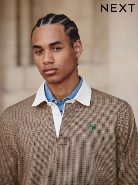 Tan Brown Puppytooth Rugby Shirt (F89352) | £38