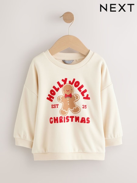 Ecru Christmas Crew Neck Jersey Sweatshirt (3mths-7yrs) (F89372) | £10 - £12