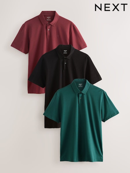 Teal Blue/Black/Rust Red Regular Fit Short Sleeve Jersey Polo Shirts 3 Pack (F89376) | £40