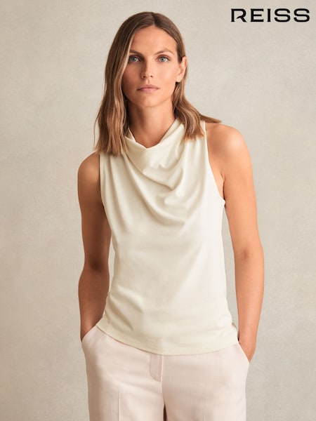 Reiss Ivory Darla Cotton Blend Cowl Neck Sleeveless Top (F89386) | £68
