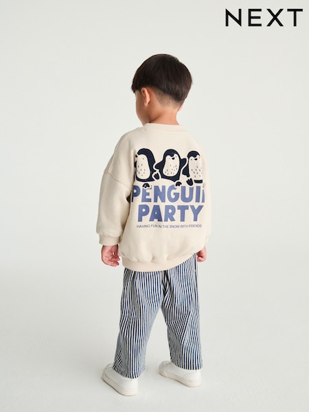 Ecru White Penguin Sweatshirt and Patterned Joggers Set (3mths-7yrs) (F89391) | £17 - £21