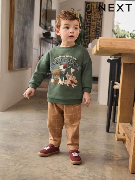 Green/ Brown Dog Sweatshirt and Patterned Joggers Set (3mths-7yrs) (F89406) | £18 - £22