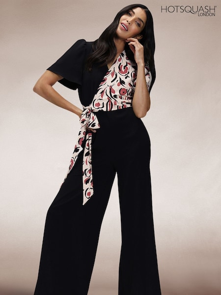 Hot Squash Black Overwrap Print Jumpsuit (F89446) | £159
