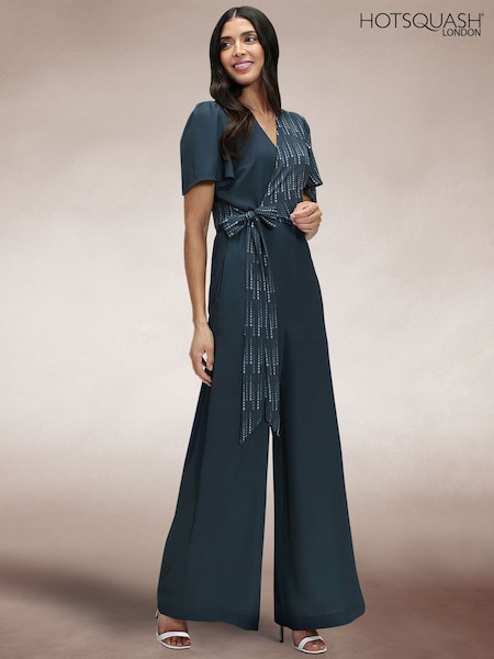 Hot Squash Blue Overwrap Print Jumpsuit (F89457) | £159