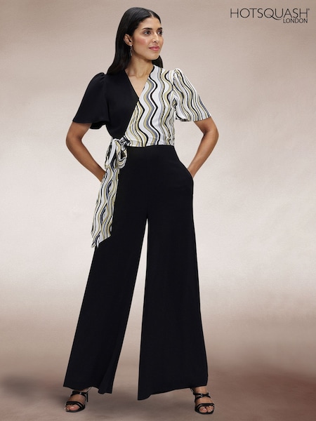 Hot Squash Overwrap Print Black Jumpsuit (F89462) | £159