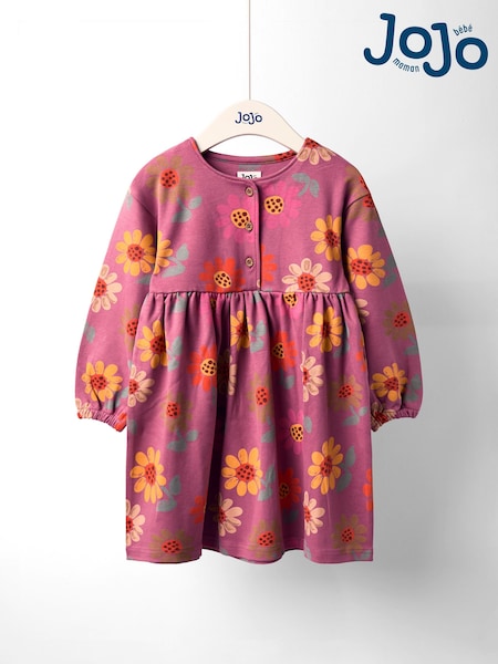 JoJo Maman Bébé Pink Button Front Printed Dress (F89475) | £21 - £24