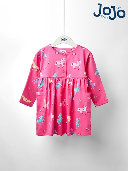 JoJo Maman Bébé Light Pink Button Front Printed Pet In Pocket Dress (F89487) | £23 - £26