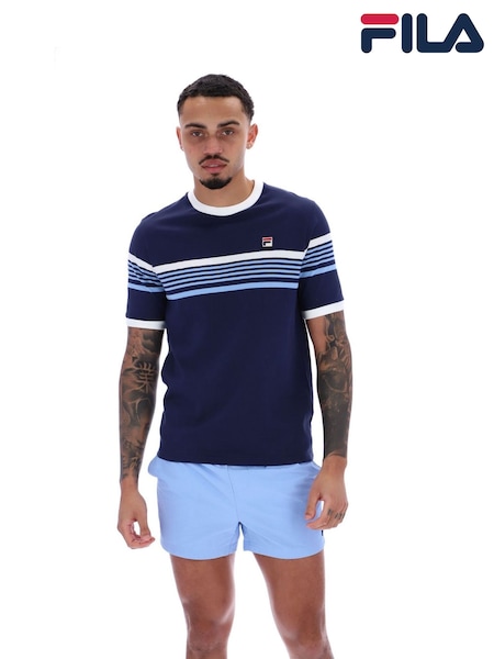 Fila Blue James Yarn Dye Stripe 100% Cotton T-Shirt (F89559) | £35