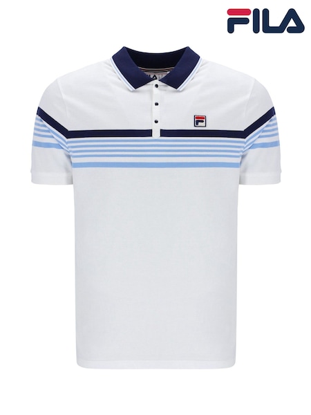 Fila White Francis Yarn Dye Stripe 100% Cotton Polo Shirt (F89586) | £45