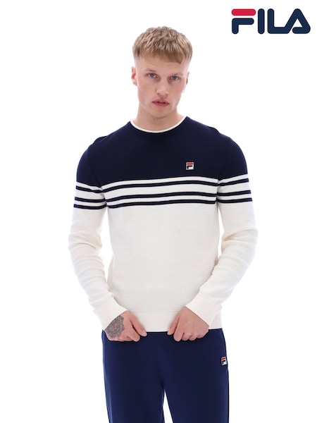 Fila Blue Nate Crochet Knitted Crew 100% Cotton Sweatshirt (F89589) | £70