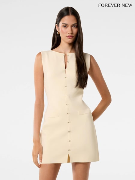 Forever New Cream Mimi Hook and Eye Detail Mini Dress (F89647) | £85