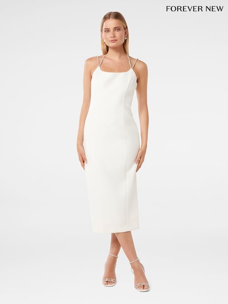 Forever New White Tanaya Diamante Midi Dress (F89652) | £110