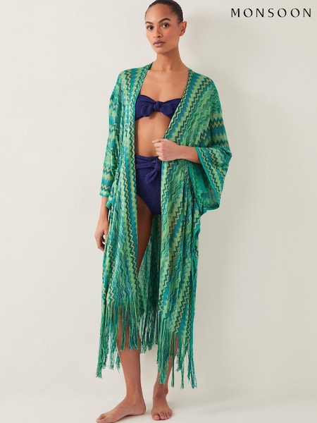 Monsoon Green Nadia Zigzag Stripe Kaftan (F89671) | £49