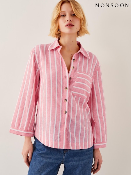 Monsoon Pink Tyra Linen-Blend Stripe Shirt (F89677) | £59