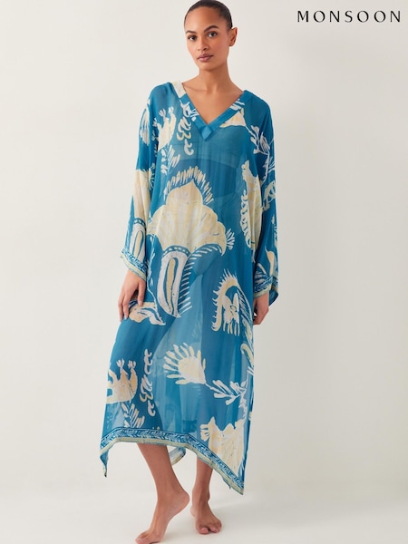 Monsoon Blue Amisha Ornate Print Kaftan (F89684) | £59