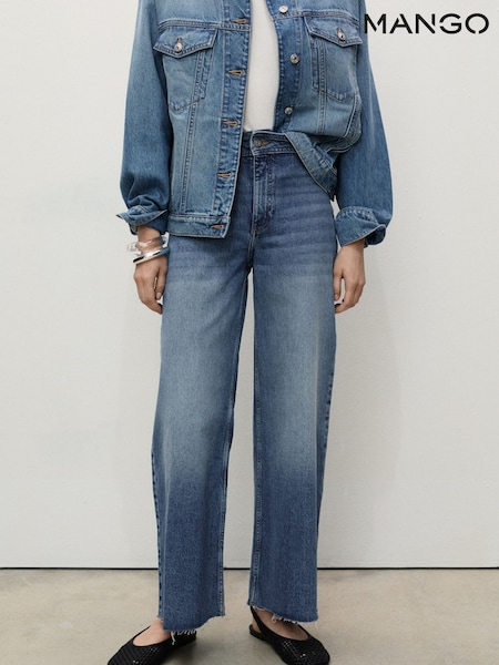 Mango Blue Chrome Catherin Culotte High Waist Jeans (F89691) | £40