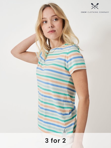 Crew Clothing Company Blue Chrome Breton Striped 100% Cotton T-Shirt (F89694) | £25