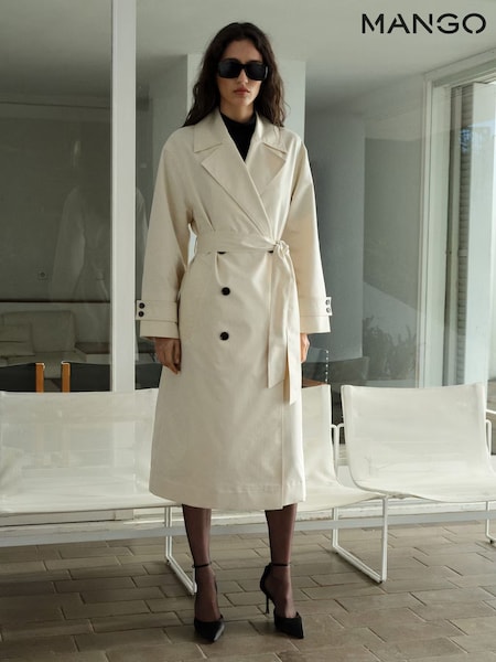 Mango Cream Long Oversized Double-Breasted Trench Coat (F89695) | £100
