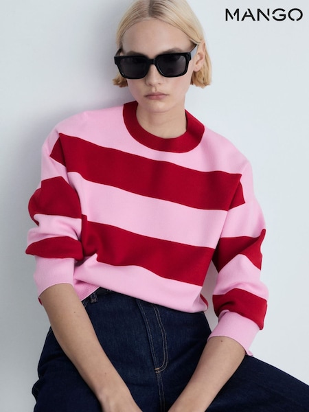 Mango Red Round-Neck Striped Sweater (F89698) | £36