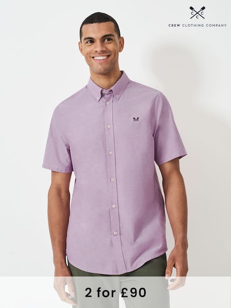 Crew Clothing Company Pink Short Sleeve 100% Cotton Oxford Shirt (F89707) | £55