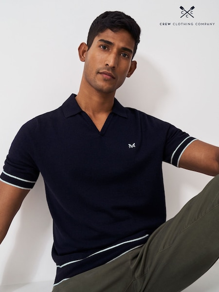Crew Clothing Company Blue Johnny Collar Polo Shirt (F89710) | £45
