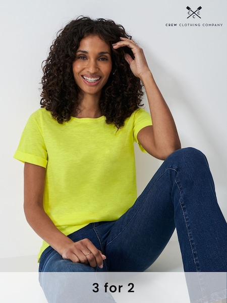 Crew Clothing Yellow Slub Crew Neck 100% Cotton T-Shirt (F89726) | £22