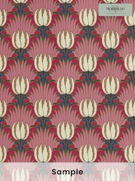Morris & Co Amaranth Blush Tulip & Bird Bedford Park A4 Wallpaper Sample (F89834) | £1