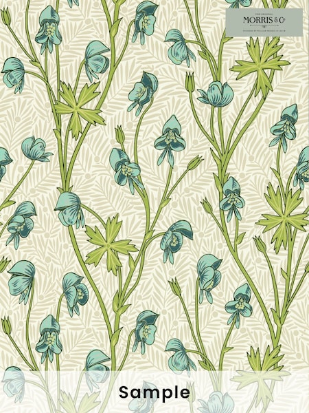 Morris & Co Aqua or Peashoot Monkshood Bedford Park A4 Wallpaper Sample (F89842) | £1