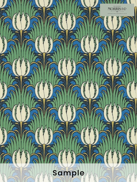 Morris & Co Goblin Green  Raven Tulip & Bird Bedford Park A4 Wallpaper Sample (F89844) | £1