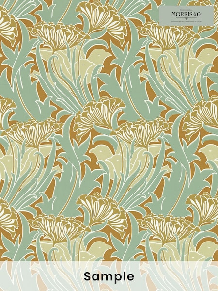 Morris & Co Tobacco or Pistachio Laceflower Bedford Park A4 Wallpaper Sample (F89851) | £1