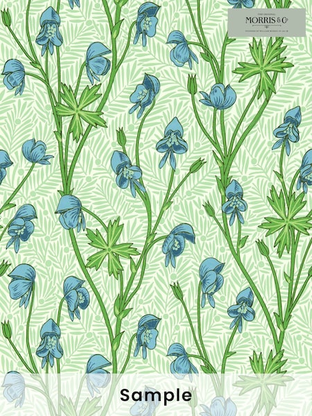 Morris & Co Cobalt or Goblin Green Monkshood Bedford Park A4 Wallpaper Sample (F89858) | £1